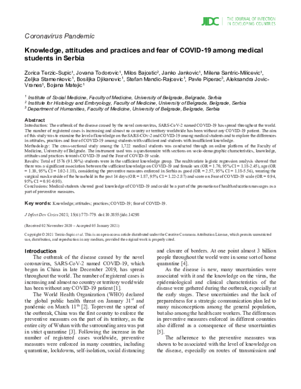 (PDF) Knowledge, attitudes and practices and fear of COVID-19 among ...
