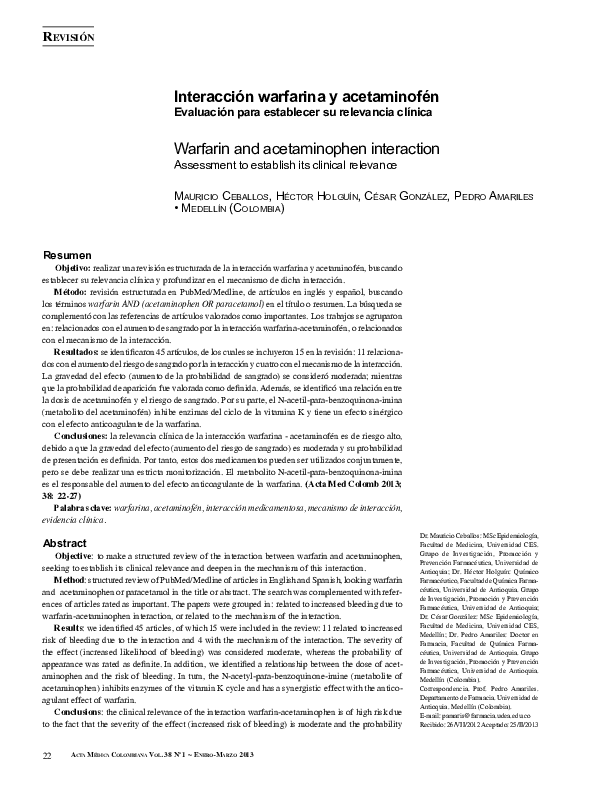 (PDF) Warfarin and acetaminophen interaction Assessment to establish