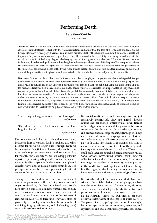 (PDF) Muro 2022_Performing Death (Beyond_Death_Field Museum Exhibition Catalogue, BAR Publishing