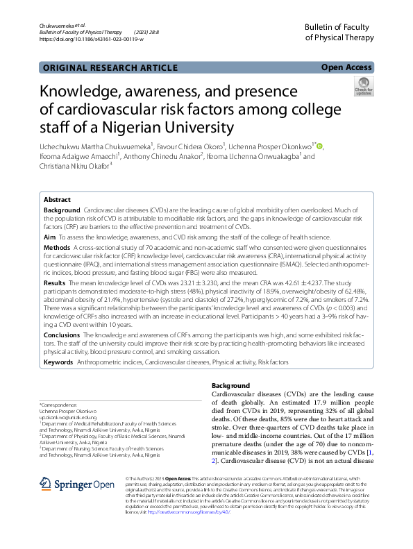 (PDF) Knowledge, awareness, and presence of cardiovascular risk factors ...