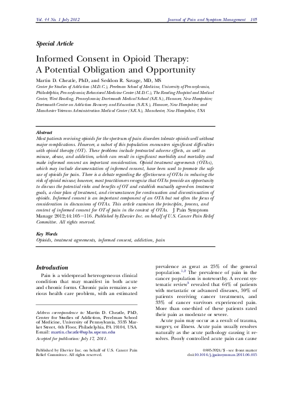 (PDF) Informed Consent in Opioid Therapy A Potential Obligation and