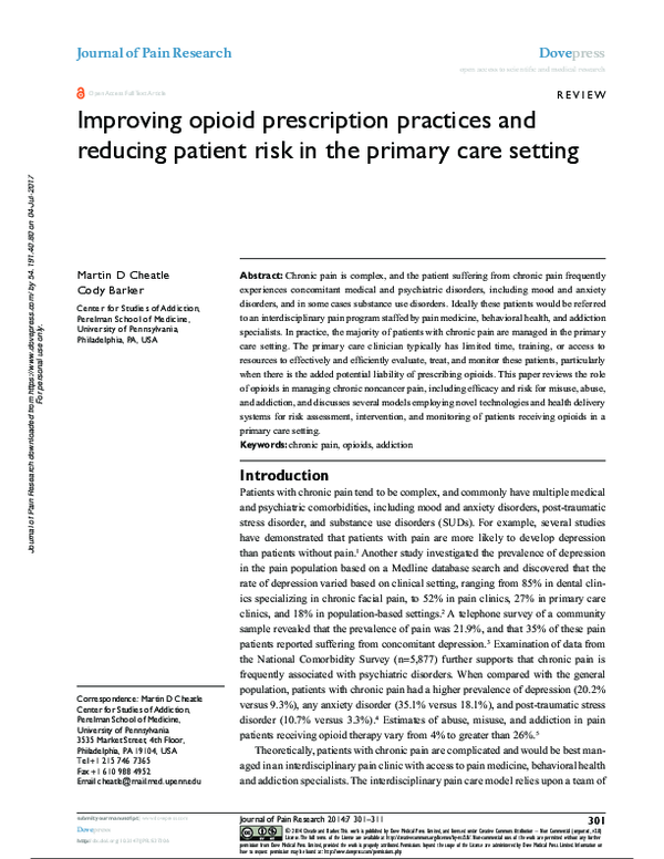 (PDF) Improving opioid prescription practices and reducing patient risk
