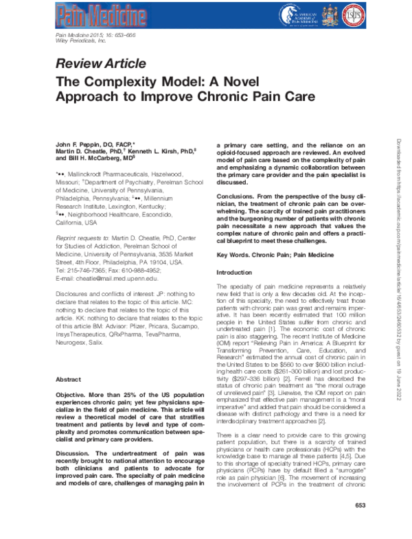 (PDF) The Complexity Model A Novel Approach to Improve Chronic Pain