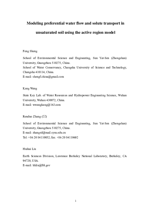 (PDF) Modeling preferential water flow and solute transport in ...