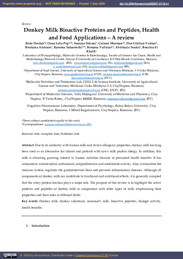 (PDF) Donkey Milk Bioactive Proteins and Peptides, Health and Food ...