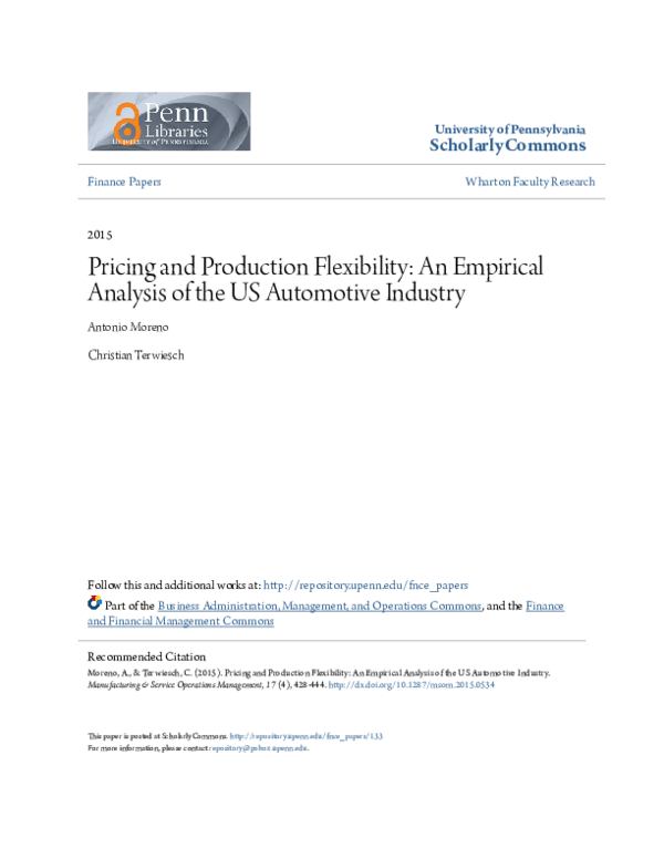 (PDF) Pricing and Production Flexibility: An Empirical Analysis of the ...