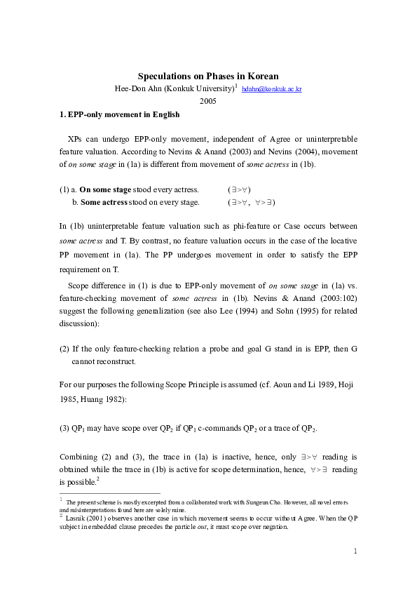 (PDF) Speculations on Phases in Korean HeeDon Ahn Academia.edu