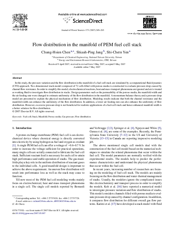 (PDF) Flow distribution in the manifold of PEM fuel cell stack