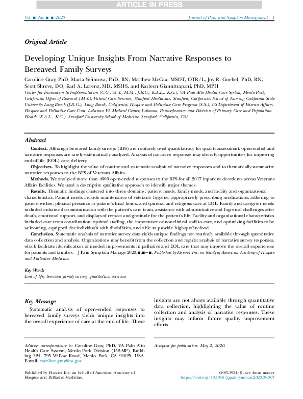 (PDF) Developing Unique Insights From Narrative Responses to Bereaved ...