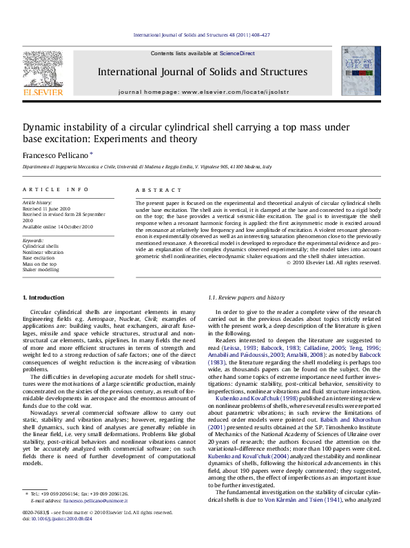 (PDF) Dynamic instability of circular, cylindrical shells having ...