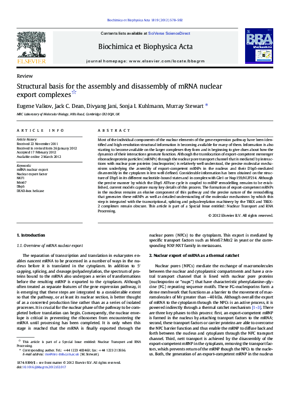 (PDF) Structural basis for the assembly and disassembly of mRNA nuclear ...