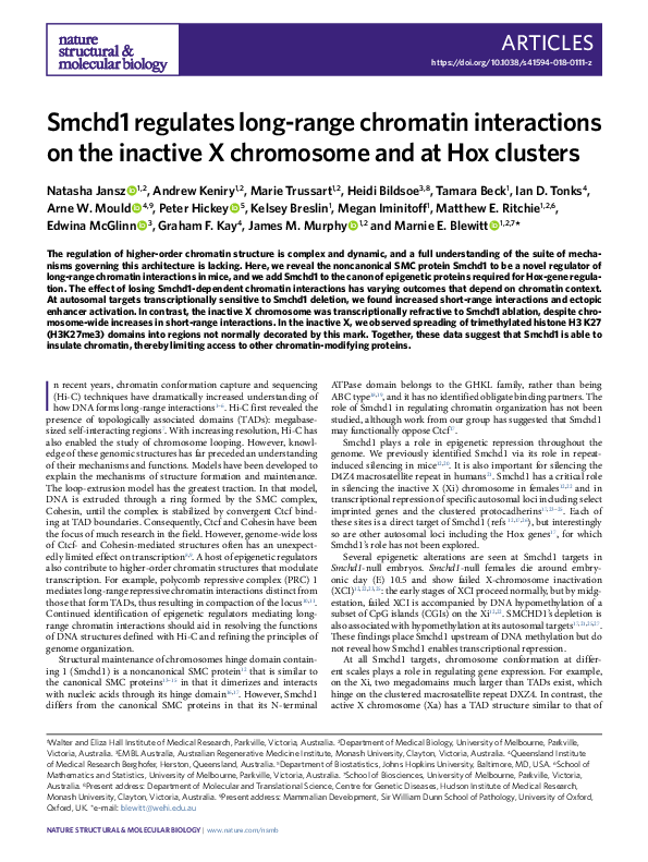 (PDF) Smchd1 regulates long-range chromatin interactions on the ...