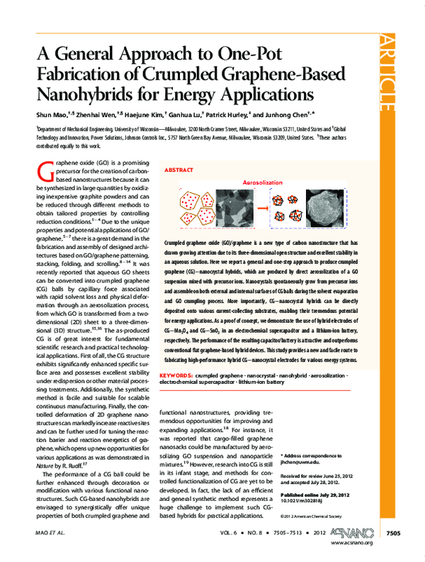 (PDF) A General Approach to One-Pot Fabrication of Crumpled Graphene ...
