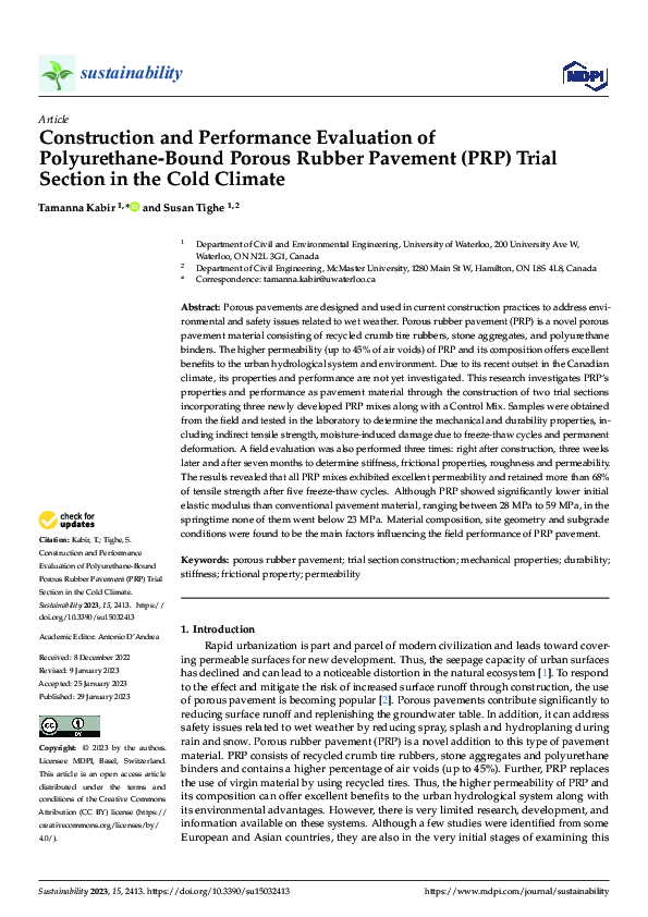 (PDF) Construction and Performance Evaluation of Polyurethane-Bound ...