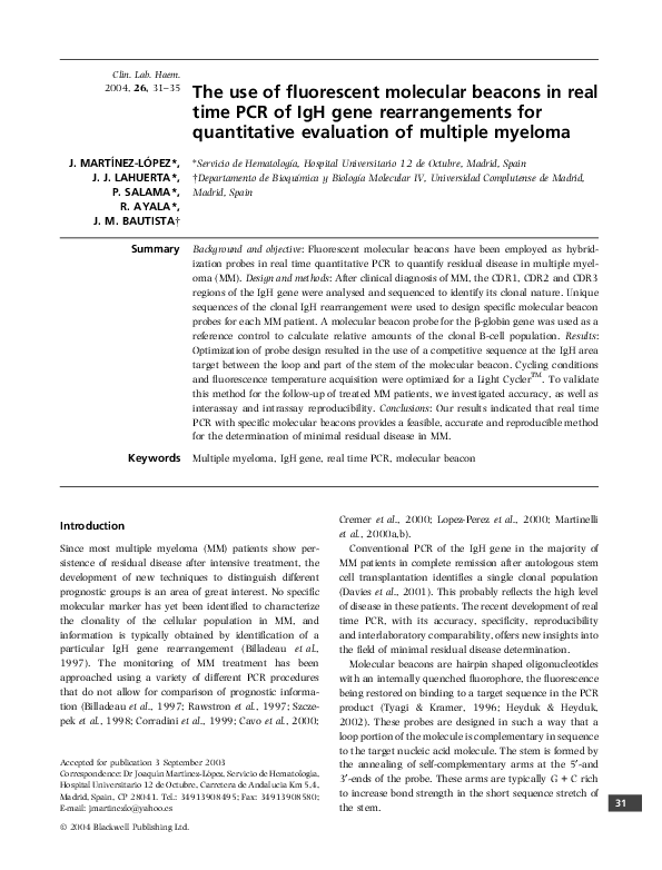 (PDF) The use of fluorescent molecular beacons in real time PCR of IgH ...
