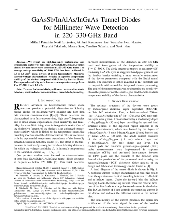 (PDF) GaAsSb/InAlAs/InGaAs Tunnel Diodes for Millimeter Wave Detection ...