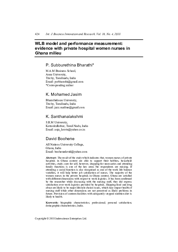 (PDF) WLB model and performance measurement: evidence with private ...