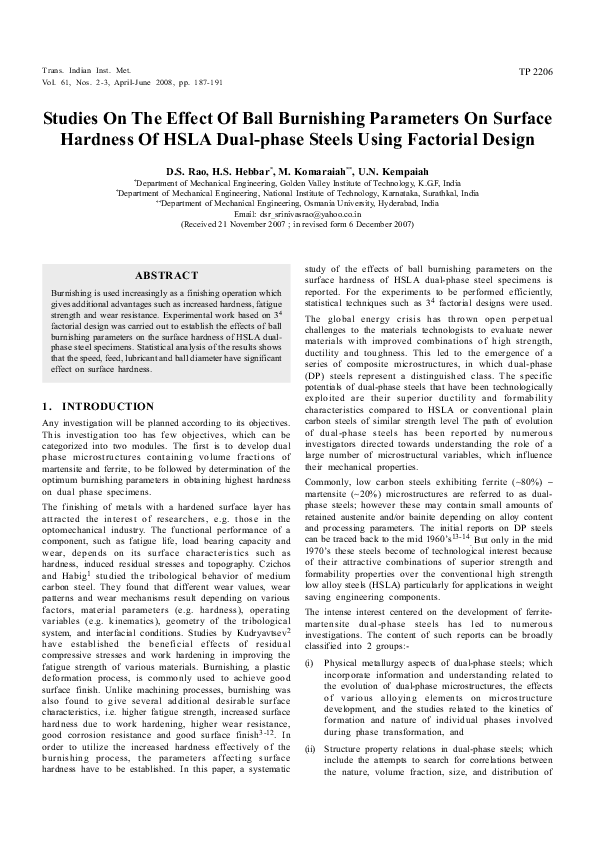 (PDF) Studies on the effect of ball burnishing parameters on surface ...