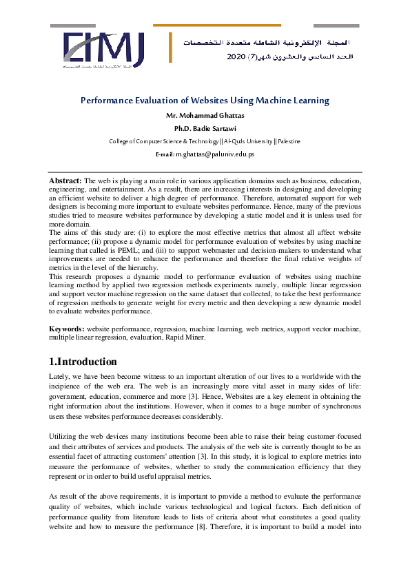 (PDF) Performance Evaluation of Websites Using Machine Learning