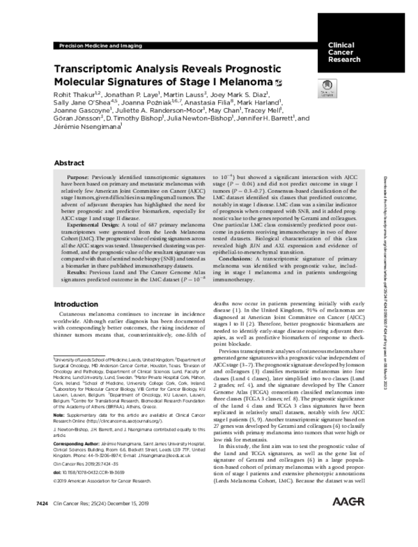 (PDF) Transcriptomic Analysis Reveals Prognostic Molecular Signatures ...