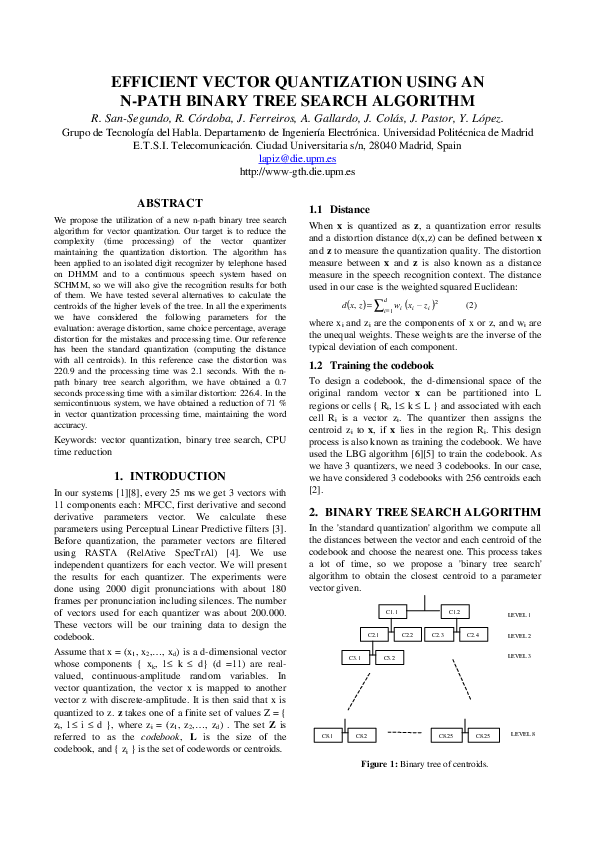 (PDF) Efficient vector quantization using an n-path binary tree search ...