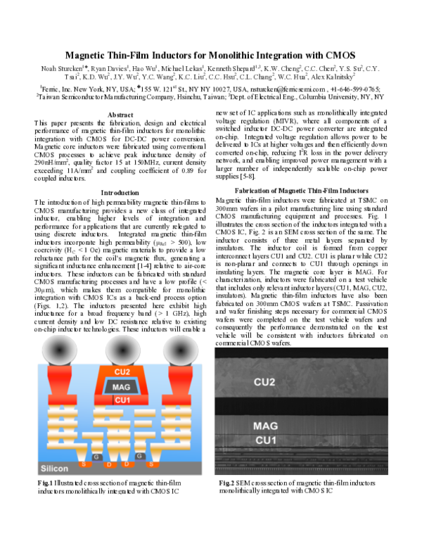 (PDF) Magnetic thin-film inductors for monolithic integration with CMOS