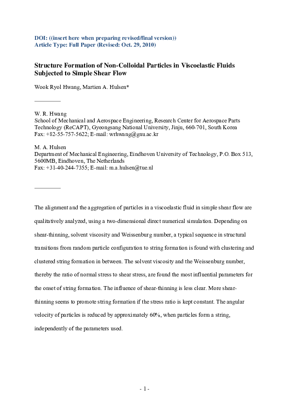 (PDF) Structure Formation of Non-Colloidal Particles in Viscoelastic ...