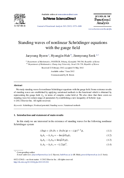 (PDF) Standing waves of nonlinear Schrödinger equations with the gauge ...