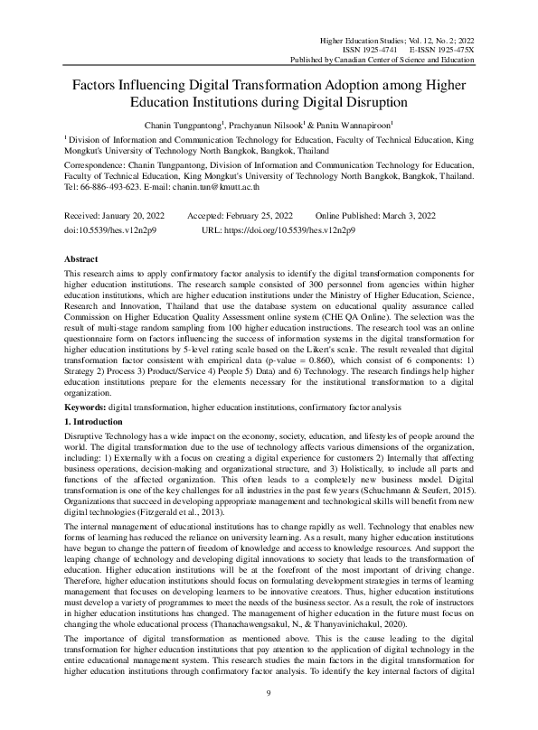 (PDF) Factors Influencing Digital Transformation Adoption among Higher ...