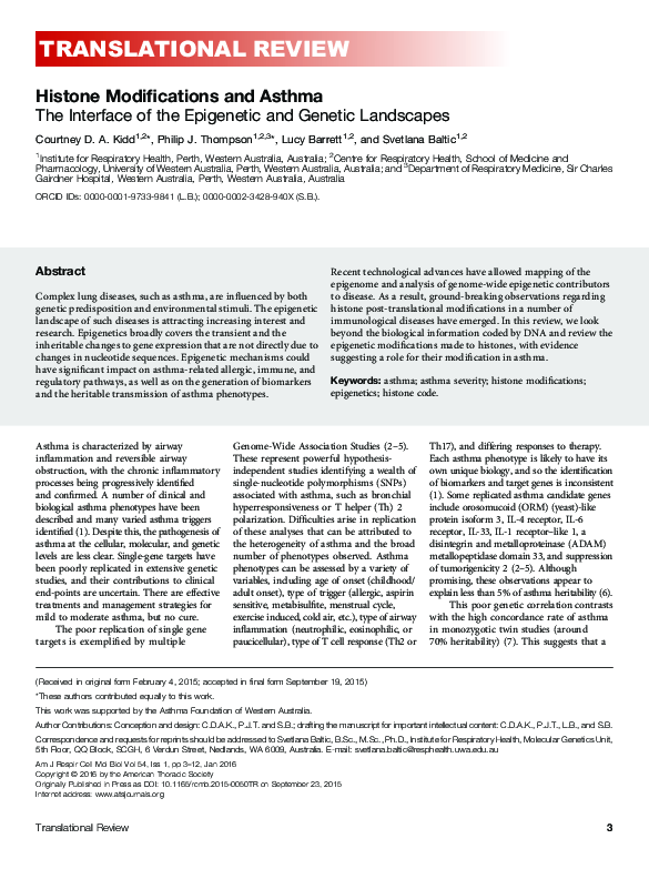(PDF) Histone Modifications and Asthma. The Interface of the Epigenetic ...