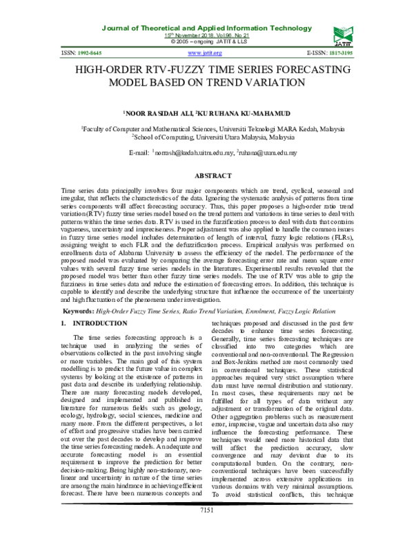 (PDF) High-Order RTV-Fuzzy Time Series Forecasting Model Based on Trend ...