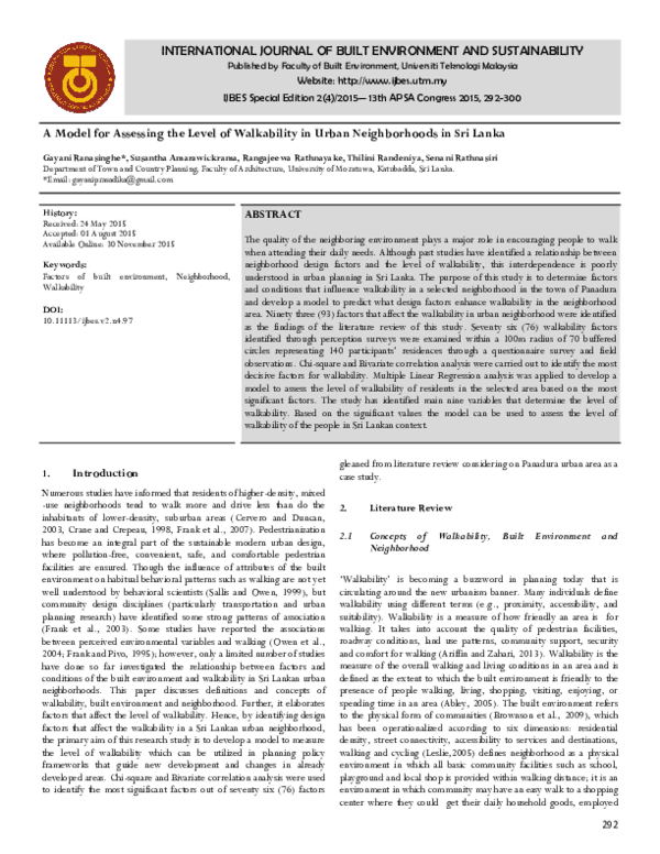 (PDF) A Model for Assessing the Level of Walkability in Urban ...