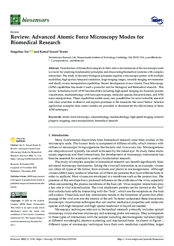 (PDF) Review: Advanced Atomic Force Microscopy Modes for Biomedical ...