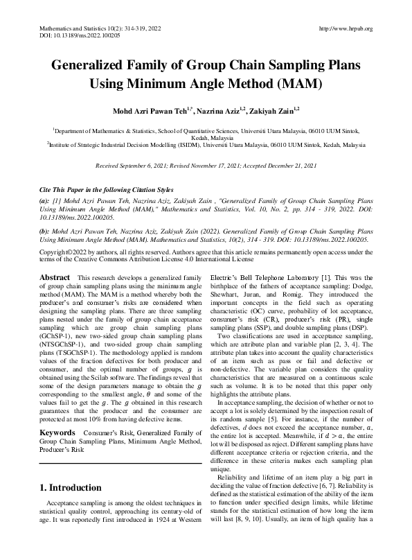 (PDF) Generalized Family of Group Chain Sampling Plans Using Minimum ...