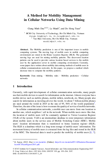 (PDF) A Method for Mobility Management in Cellular Networks Using Data ...