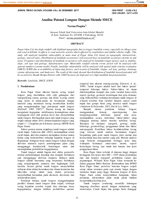 (PDF) Analisa Potensi Longsor Dengan Metode SMCE
