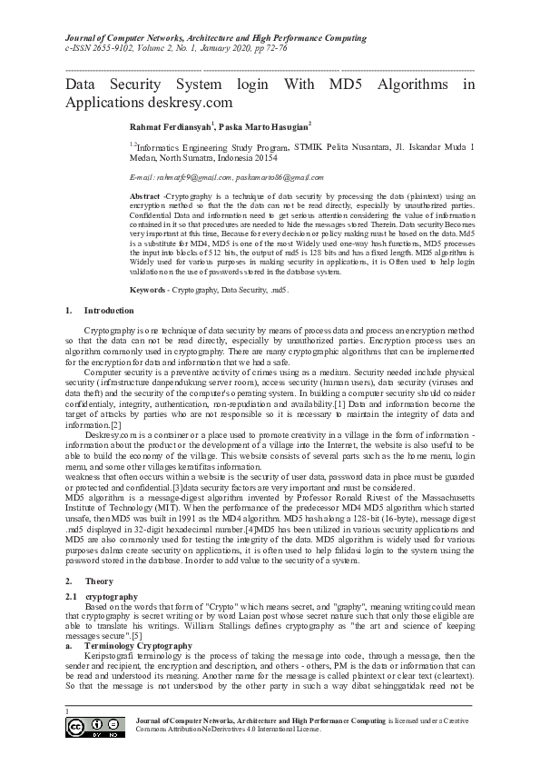 (PDF) Data Security System login With MD5 Algorithms in Applications ...