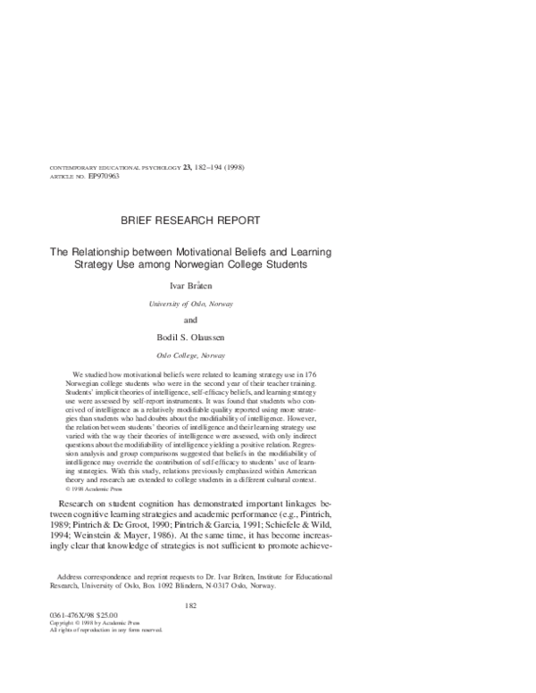 (PDF) The Relationship between Motivational Beliefs and Learning ...