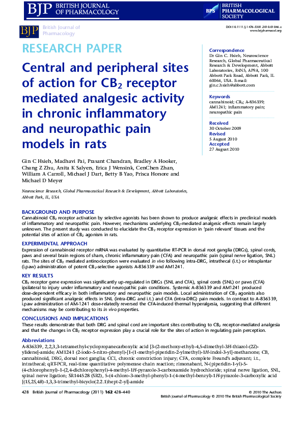 (PDF) Central and peripheral sites of action for CB2 receptor mediated ...