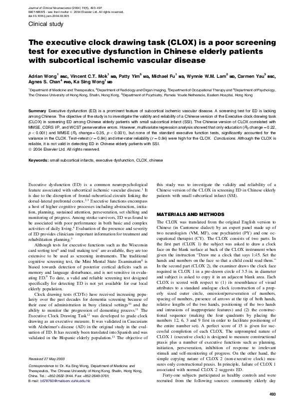 (PDF) The executive clock drawing task (CLOX) is a poor screening test ...