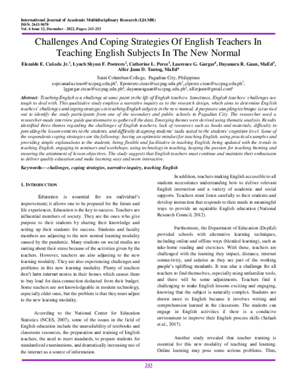 (PDF) Challenges And Coping Strategies Of English Teachers In Teaching ...