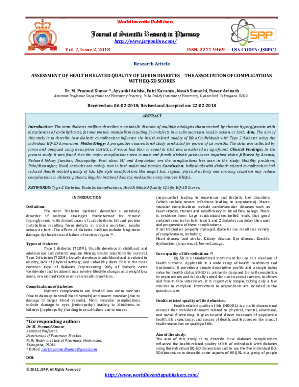 (PDF) Assessment of Health Related Quality of Life in Diabetes – the ...