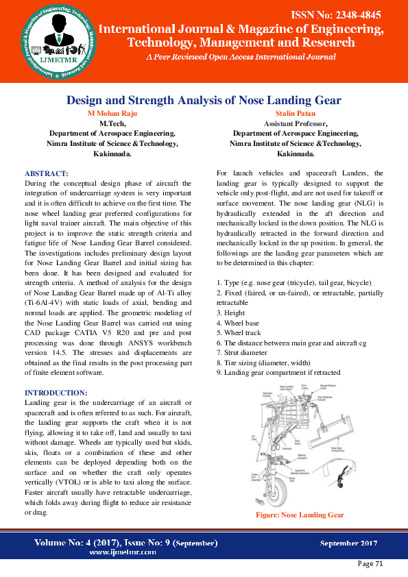 (PDF) Design and Strength Analysis of Nose Landing Gear
