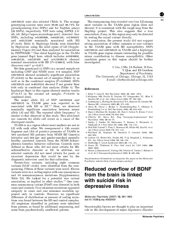 (PDF) Reduced overflow of BDNF from the brain is linked with suicide ...