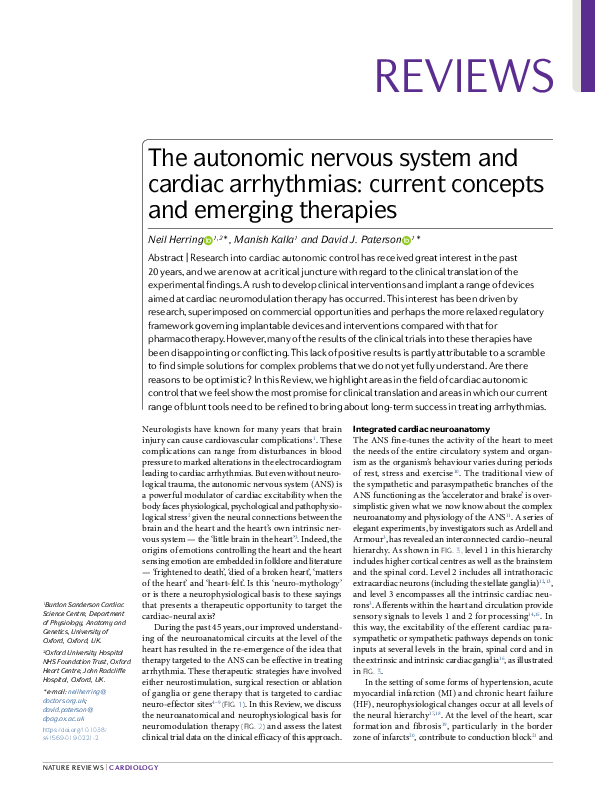 (PDF) The autonomic nervous system and cardiac arrhythmias