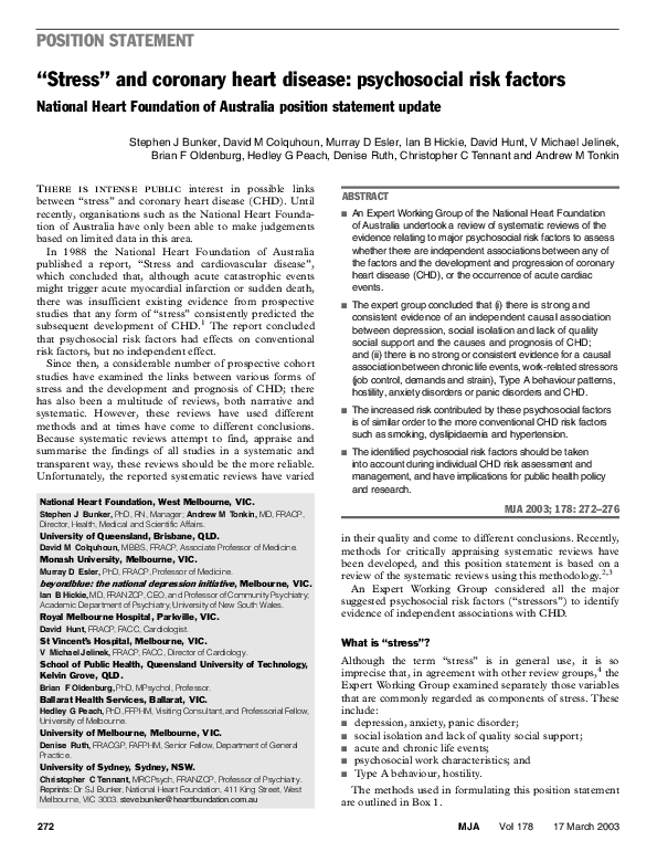 (PDF) “Stress” and coronary heart disease: psychosocial risk factors