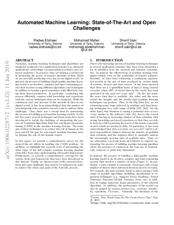 (PDF) Automated Machine Learning: State-of-The-Art and Open Challenges