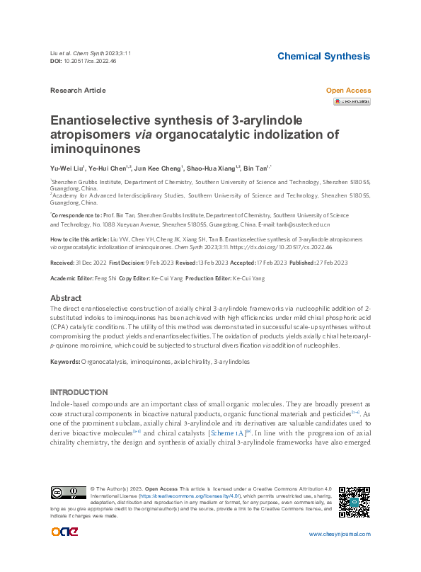 (PDF) Enantioselective synthesis of 3-arylindole atropisomers via ...