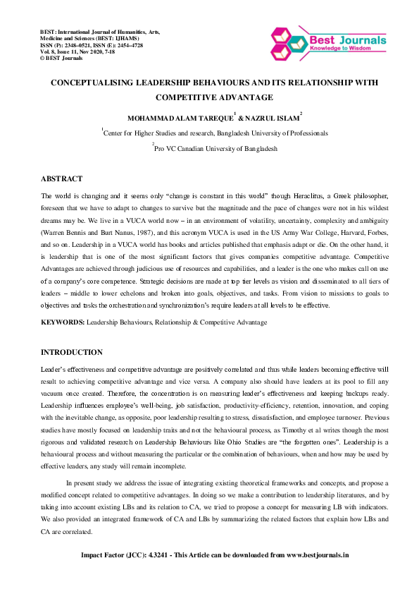 (PDF) Conceptualizing Leadership Behaviors and Its Relationship with ...