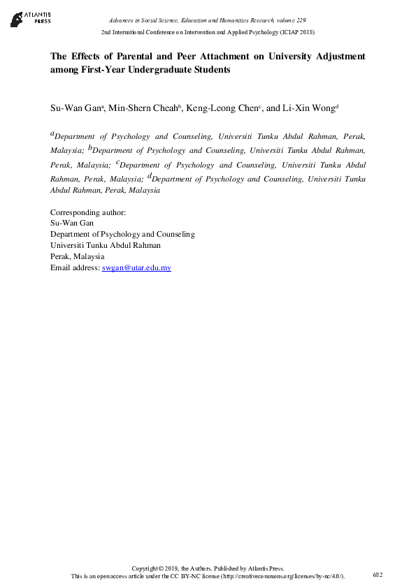 (PDF) The Effects of Parental and Peer Attachment on University ...